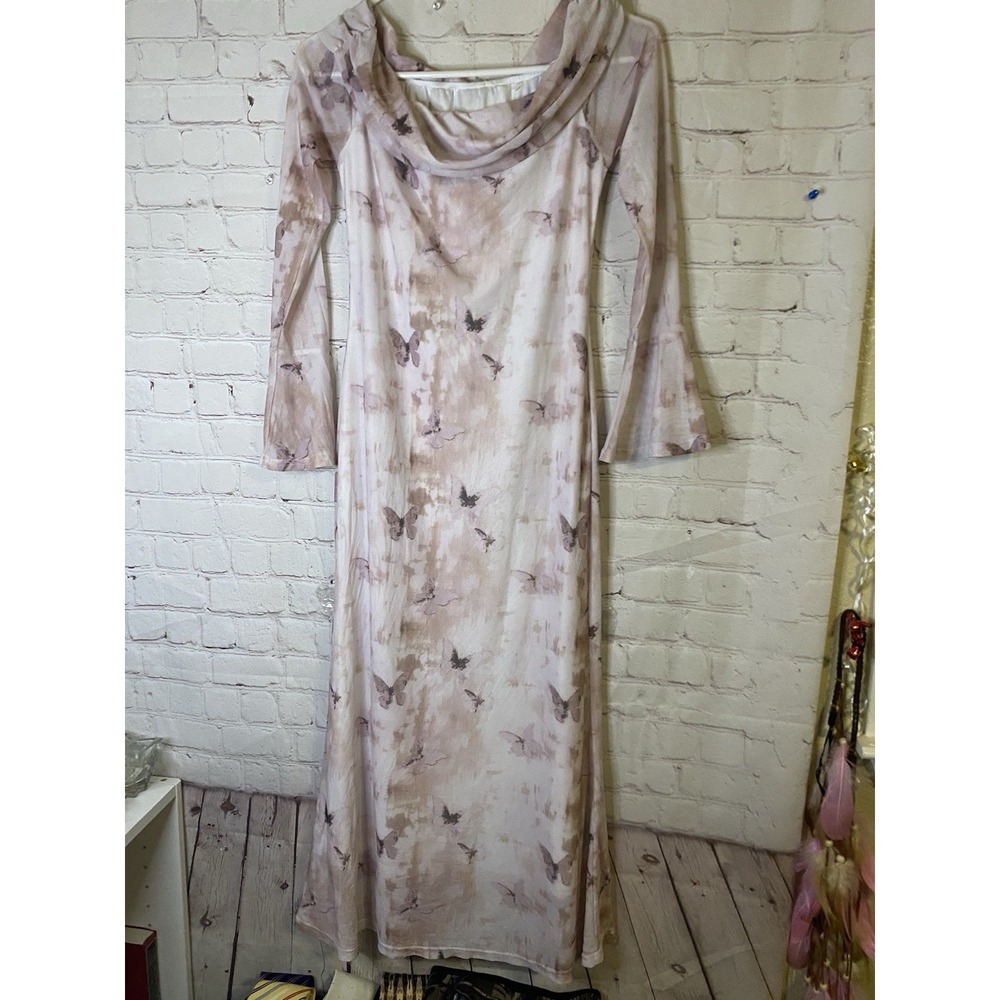 Dress Hand Painted Print‎ Maxi Dress Size M Sheer Outer Layer